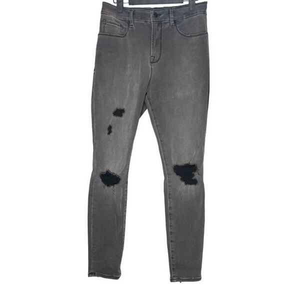 Good American Denim - Good American Good Legs Cropped Distressed Skinny Jeans - Dark Denim